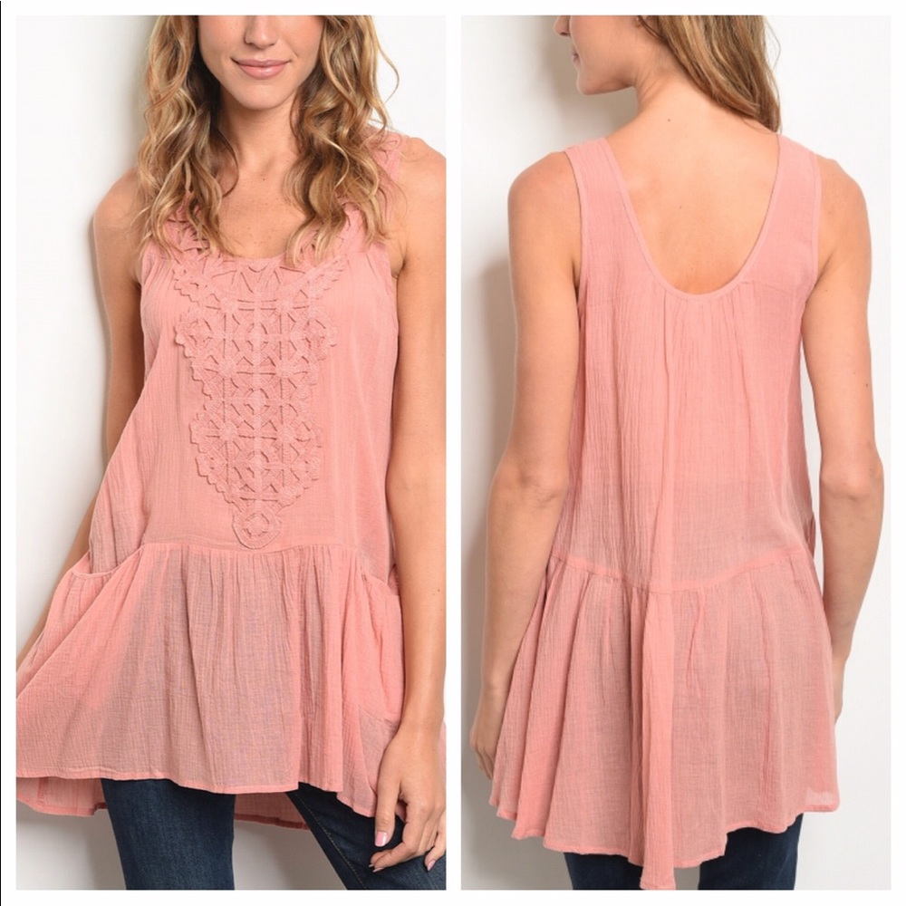 Peach/Blush Color Sleeveless Tunic - Picture 1 of 8